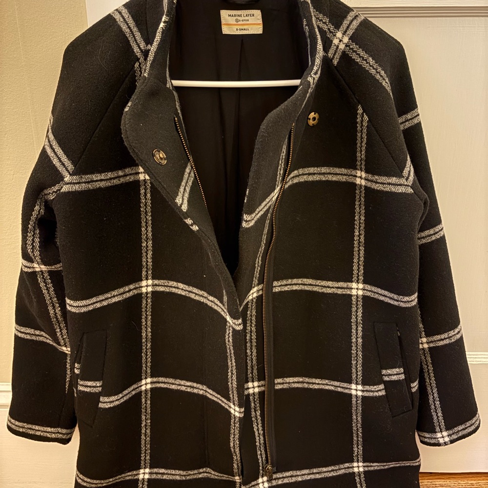 Marine Layer Black and White Plaid Cocoon Coat